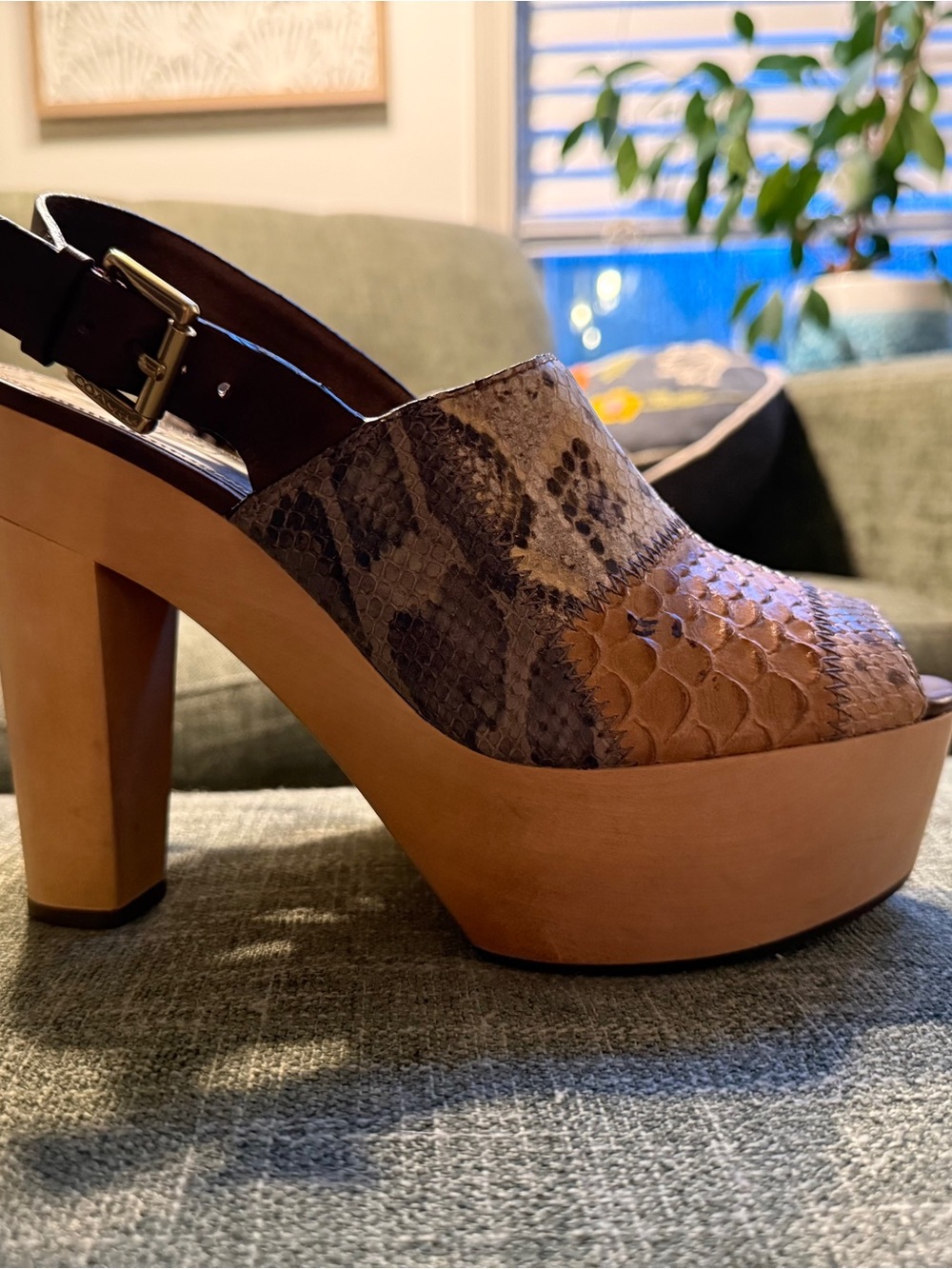 Rare Coach Petrina Patchwork Snakeskin Platform Slingback Heels 8.5B - NWOT - Picture 3 of 12